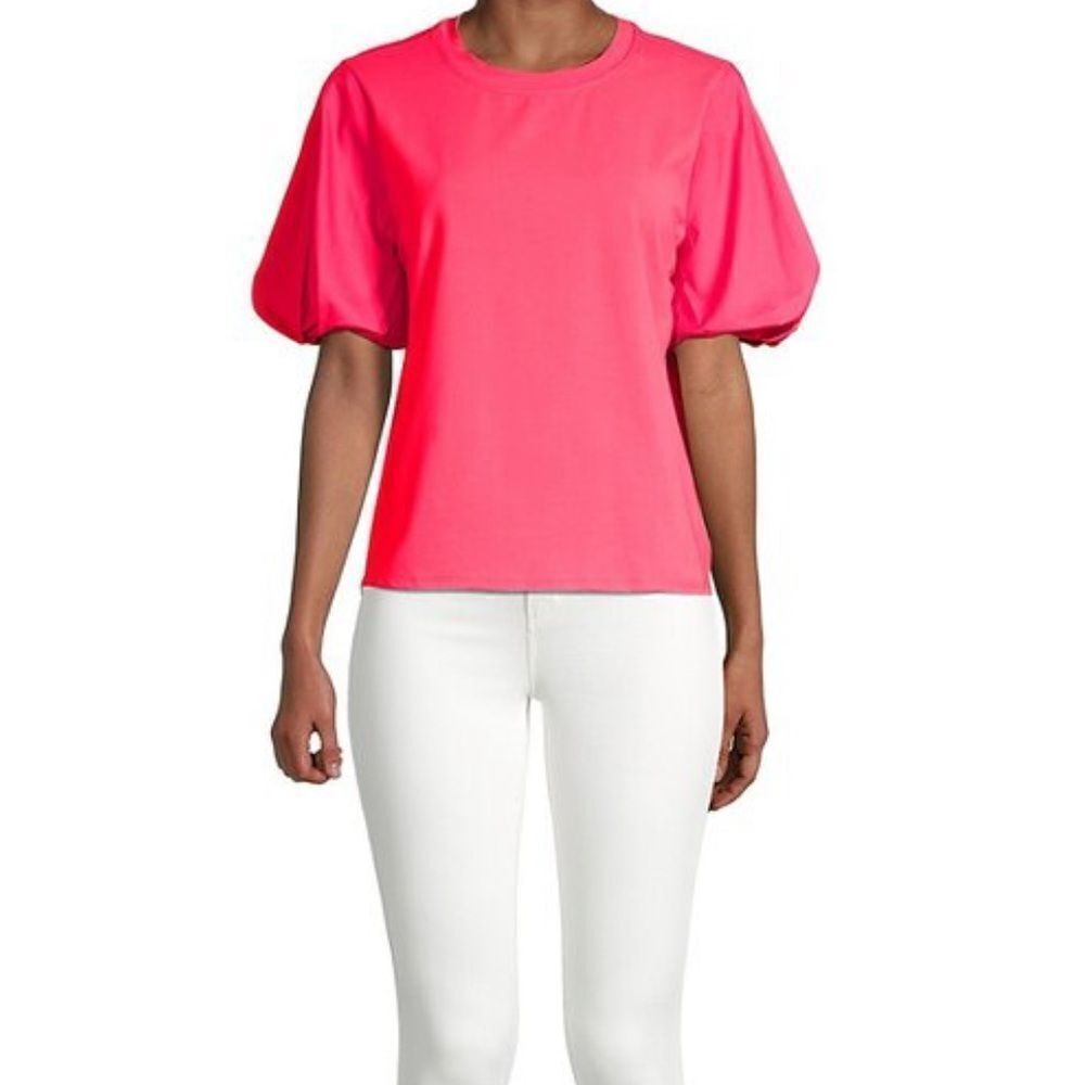NWT MILLY
Monica pink Jersey Puff-Sleeve T-Shirt - Watermelon